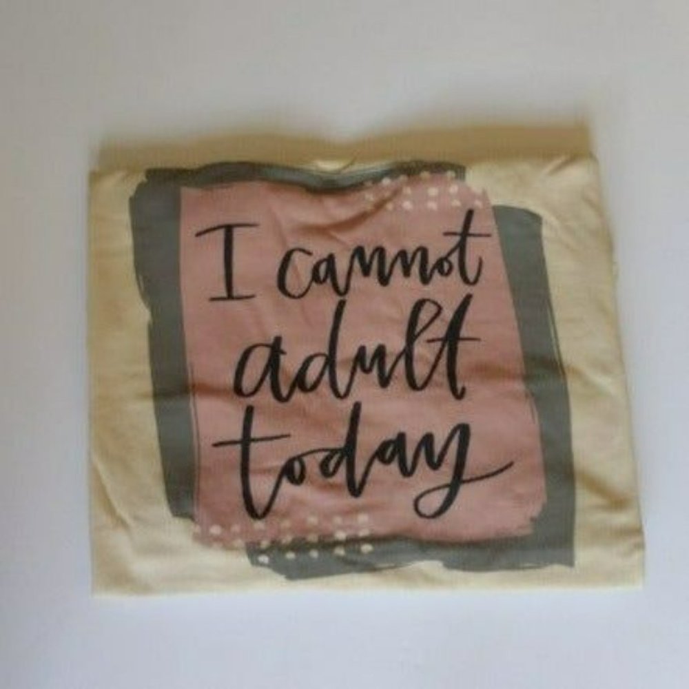 Night Shirt  I Cannot Adult Today Cotton V-neckline Color Cream & Pink PBK